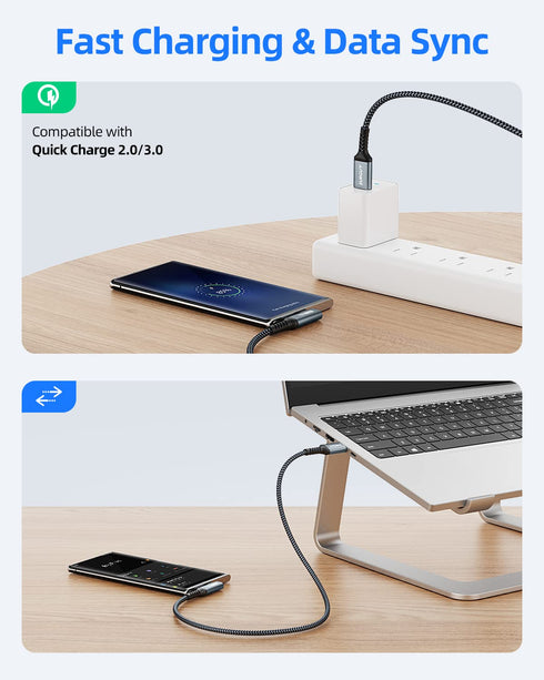 SUNGUY USB C Android Auto Cable 1.5FT, 10Gbps USB C 3.1 Gen 2 Data Transfer, Right Angle USB to USB C Fast Charging