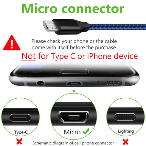 Micro USB Cable, 3Pack 10FT Android Charger Cable Long Nylon Braided Sync and Fast Charging Cord Compatible with Samsung Galaxy S7 S6 Edge, Android Smartphones, Tablets and More