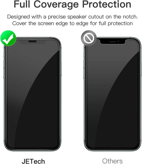 JETech Full Coverage Screen Protector for iPhone 11 Pro/X/XS - 3-Pack, 5.8-Inch, Black Edge, 9H Tempered Glass
