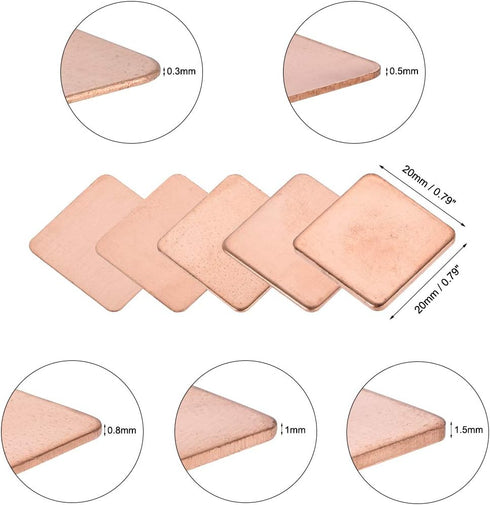 uxcell 25pcs Flat IC Chipset Thermal Copper Heatsink for CPU GPU RAM 20 x 20mm with Thickness 0.3/0.5/0.8/1.0/1.5mm