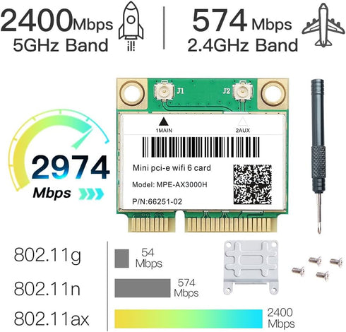 MPE-AX3000H WiFi 6 Wireless Card Dual Band 802.11ax Half Mini PCI-E WiFi Card PCI Express Network Adapter BT5.2 for
