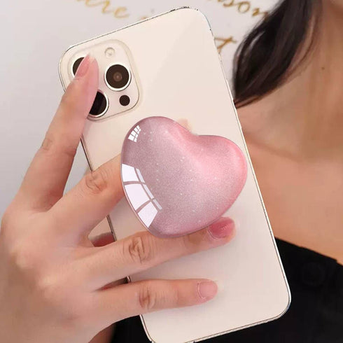 Expanding Mobile Cell Phone Grip, Heart Shape Glass Holder for Smartphones, Collapsible Stand (Pink)