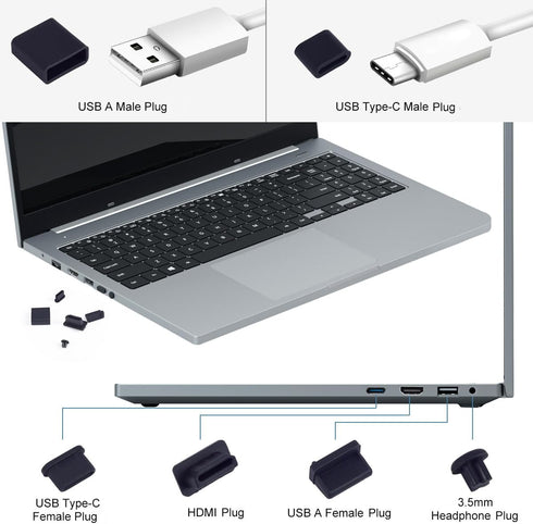 USB Cover Port Plug Caps - 30Pcs Silicone Anti Dust Cover for USB Type-C, Headphone, HDMI, USB Type-A with Cleaning