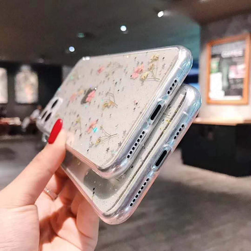 YTanazing Flower Case for iPhone 12 Pro Max, Cute Real Flower Glitter Floral Design, Slim Shockproof TPU Cover