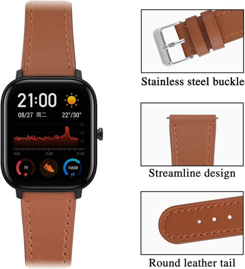 FitTurn Leather WatchBand Compatible with Cubitt CT4/CT2 Pro GPS Smart Watch Replacement Sport Wrist Strap Leather Bracelet with Stainless Metal Buckle for Cubitt CT4/CT2 Pro GPS Watch for Men Women