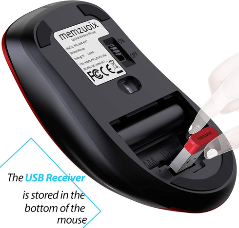 memzuoix 2.4G Wireless Mouse, 1200 DPI Optical Cordless Mouse with USB Receiver, Portable for Laptop, PC, MacBook, Red