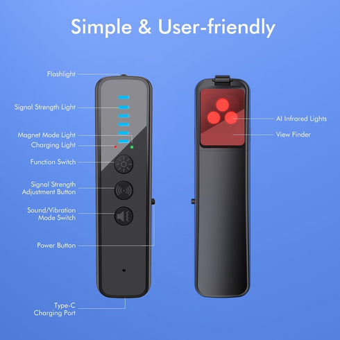 abyliee Upgraded Hidden Camera Detector - AI-Powered Anti-Spy Device, GPS Tracker & Bug Detector, Portable RF Signal