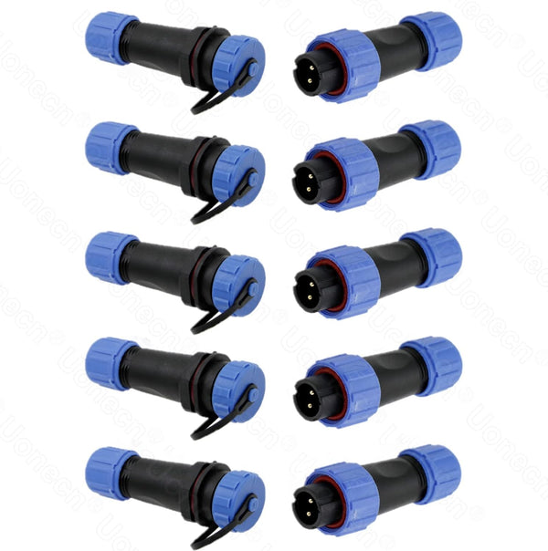 Uonecn SP13 2 Pin High Power LED Connectors Kit, IP68 Waterproof, 5 Sets Male Plug Female Socket