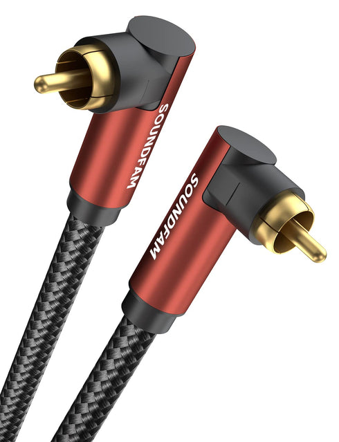 Dual 90 Degree RCA Cable Right Angle Subwoofer Cable - New Upgrade Double RCA Coaxial Audio Cable - Wine Red