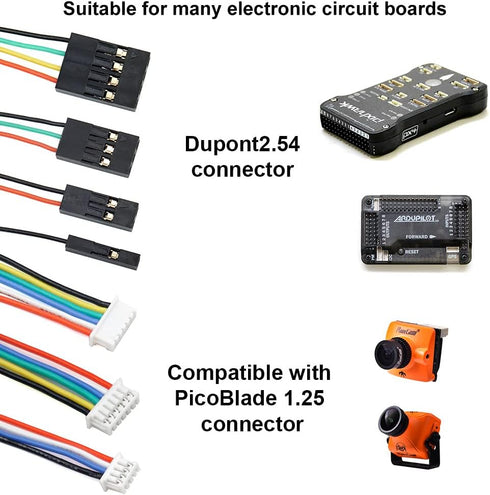 PB1.25 to Dupont 2.54mm Connectors and Cables Kit for Molex PicoBlade 1.25mm Pitch Connectors