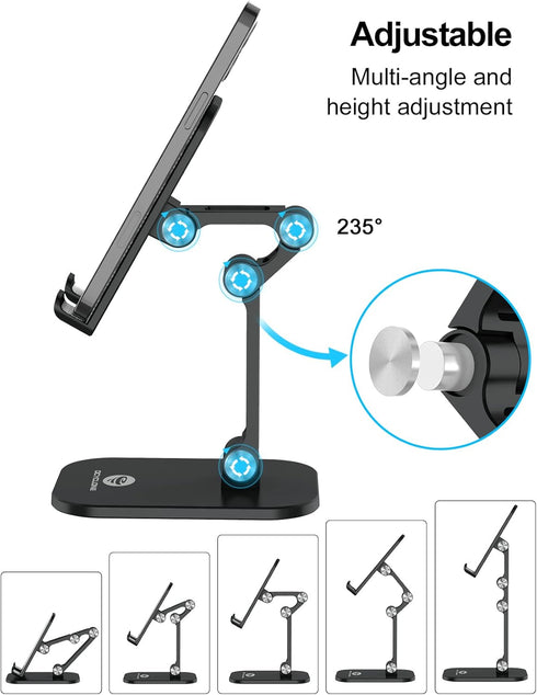 OCYCLONE Phone Stand, Adjustable Height and Angle Foldable Cell Phone Stand Holder for Desk, Taller iPhone Stand Compatible 4-11 Inch All Mobile Phone/iPad/Tablet - Black