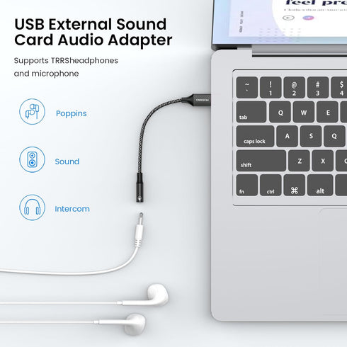 MOSWAG USB to Audio Jack Adapter 0.65Feet, External Sound Card with 3.5mm Aux Stereo Converter for PC Laptop