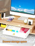 Triangle Monitor Stand Riser, Desktop Corner Shelf with Drawers, Wooden Computer Stand with Storage for Office