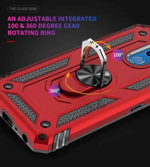 TJS Phone Case for LG Stylo 5/5 Plus/5V/5X, Heavy Duty Defender with Metal Ring Magnetic Support Kickstand