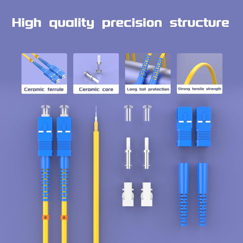 7.5Meters 25ft LC/UPC-SC/UPC Single-Mode Fiber Optic Cable, LC to SC OS2 Jumper Optical Patch Cord Duplex