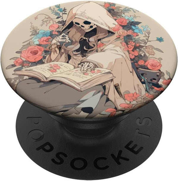 Librarian Skeleton Gothic Goth Book Reading Lover PopSockets Standard PopGrip