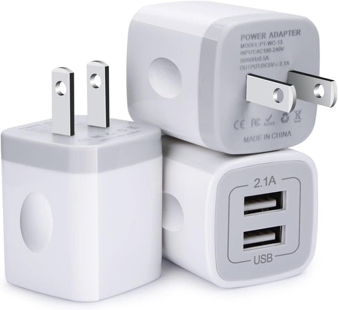 FiveBox USB Wall Charger Block, 3-Pack Dual Port 2.1Amp Fast Charging Cube for iPhone, iPad, Samsung
