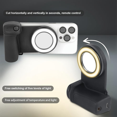 Keledz 16 15 14 13 12 Magnetic Phone Camera Grip with Selfie Fill Light, Smartphone Shooting Holder Selfie Handle Snap