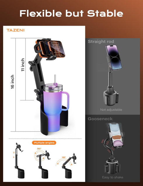 TAZENI 2-In-1 2026 2 Cup Holder Phone Holder For Your Car Hold Bottle Ultra Stable Cup Holder Cell Phone Mount For Car