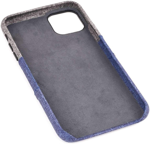 Dockem Wallet Case for iPhone 11, Built-in Metal Plate for Magnetic Mounting & 2 Card Holders (Blue & Grey)