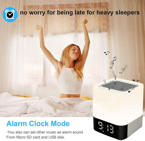 Night Lights Bluetooth Speaker, Alarm Clock Touch Sensor Bedside Lamp, Dimmable Multi-Color Changing, Wireless Speaker