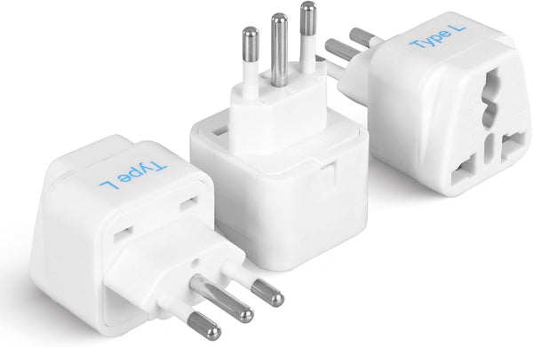 Ceptics Italy Power Adapter, Type L Plug, Universal Travel Adapter for Chile, Italy, 3 Pack