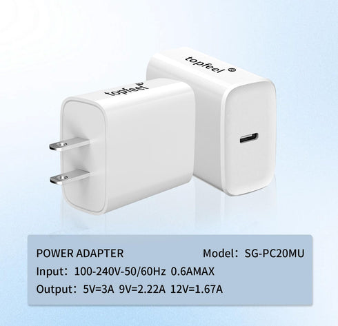 topfeel 20W USB-C Charging Block,Type C Wall Charger, PD Fast Charging Power Adapter, White
