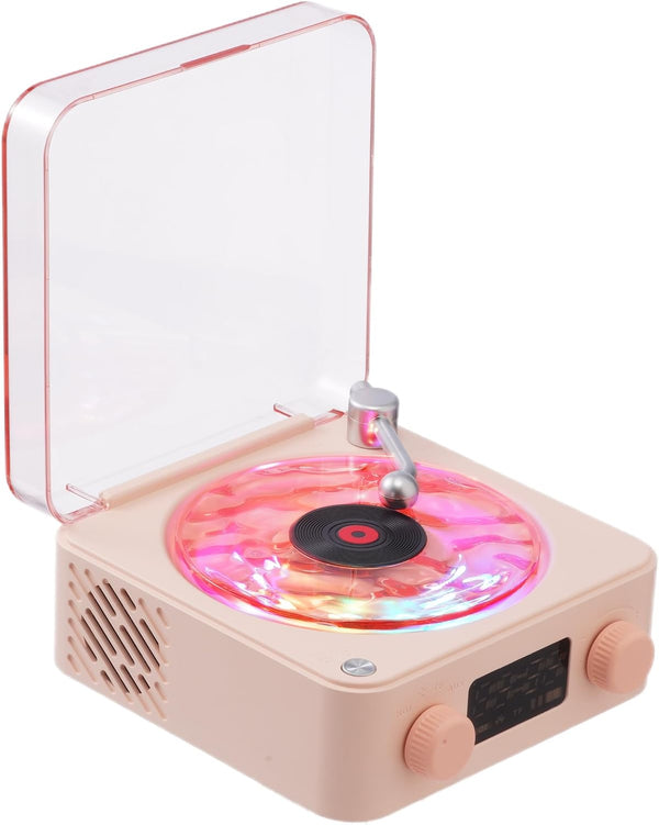 FAITIO Waves Vinyl Bluetooth Speaker Pink,Mini Record Player Style Speakers with Ocean Sound