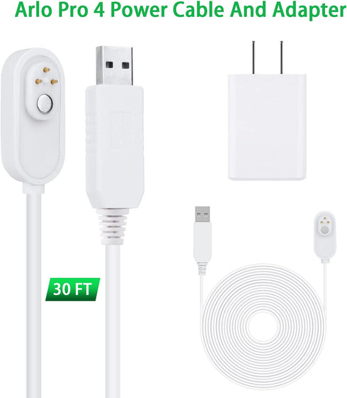 30FT Outdoor Magnetic Charging Cable for Arlo Pro 3, Pro 4, Pro 5S, Ultra, Ultra 2 - Continuous Power for Your Security