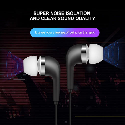 Black Wired Earbuds Headphones - in-Ear Noise Rejection Universal 3.5mm Stereo Sport Headset with Mic for School Gaming
