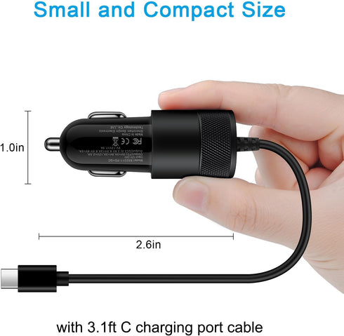 30W USB C Fast Car Charger with 3ft Cable for Samsung Galaxy S24/S23/S22/S21/S20+ and iPhone 15 Plus Pro Max