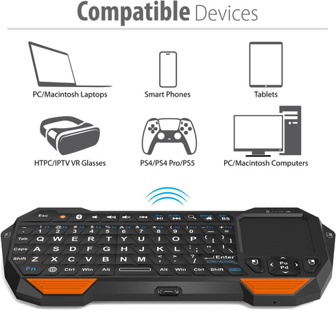 Fosmon Mini Bluetooth Keyboard (QWERTY Keypad), Wireless Portable with Touchpad, Compatible with Apple TV, PS4, PS5