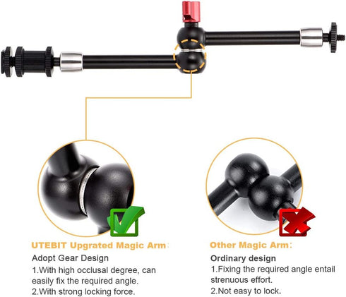 UTEBIT 11 inch Magic Arm, Articulating Friction Camera Mount with Super Crab Clamp for DSLR Camera Rig, Flash Light,