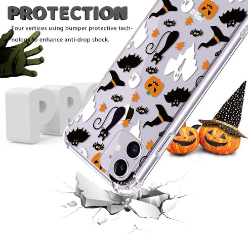 Halloween Clear Phone Case for iPhone 11, Soft TPU Protective Slim Shockproof Cover with Ghost Pumpkin Pattern