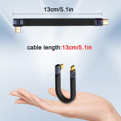 QIANRENON 240W USB4.0 C 90°Angle PD Fast Charging Short Cable, Type C 4.0 Male to Right Angle C Male Flat Flexible Data