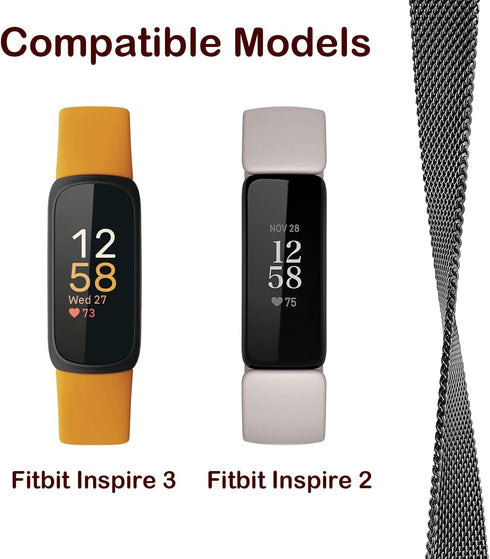 Metal Band Compatible with Fitbit Inspire 3 & Inspire 2, Breathable Stainless Steel Mesh Loop Magnetic Adjustable Replacement Strap Wristband for Women Men