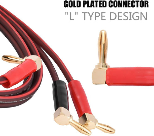 HI-FI Pure Copper Speaker Cable with Right Angle L Type Gold-Plated Connector, Red & Black (1M)