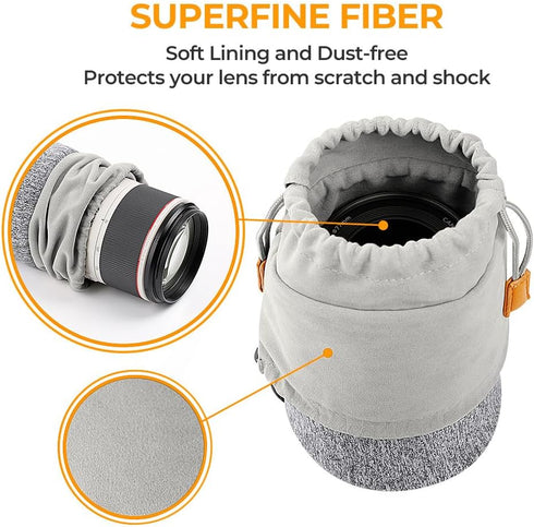 K&F Concept Lens Pouch 2-in-1 Expandable Camera Lens Bag Case for Canon, Nikon, Sony, Pentax, Olympus