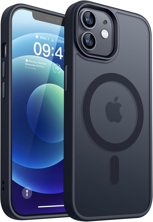 CANSHN iPhone 12/12 Pro Case - Shockproof Magnetic Bumper Cover, Translucent Matte, Compatible with MagSafe - Black