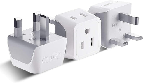 Ceptics UK Travel Plug Adapter, 2 in 1 Type G Adapter, US to UK Adapter with Dual USA Inputs, 3 Pack