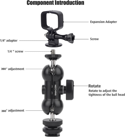 Mechrig 3,Ajustable 360Ball Setup Cold Shoe Mount Expansion Adapter for DJI Osmo Pocket Head for DSLR Hot Shoe