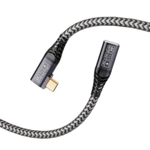 USB Type C Video Extension Cable, (6.6ft/2M/20Gbps/100W), 90 Degree USB C 3.2 Extender Fast Transfer Charging Compatible