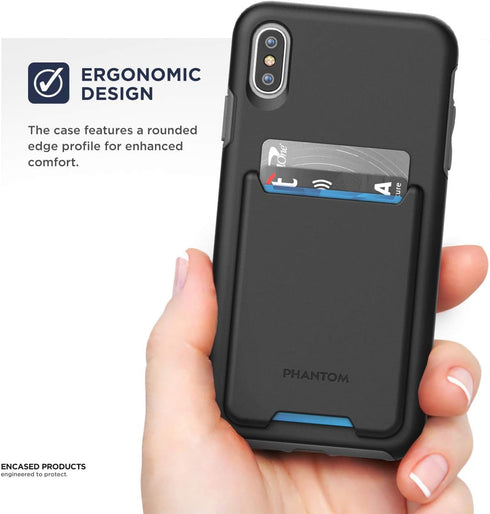 ENCASED iPhone XR Wallet Case (2018), Ultra Durable Cover with Card Holder Slot for 4 Credit Cards (Phantom Black)