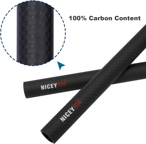 NICEYRIG 15mm Rod 16'' Carbon Fiber Camera Rails for Heavier Shoulder Mount Rig, Follow Focus, Max Payload 222lb - 555