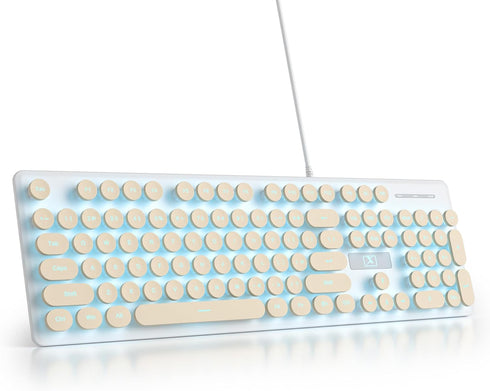 iTastatur Typewriter Keyboard 104-key Punk Gaming Retro Keyboard LED Ice Blue Backlit Cute