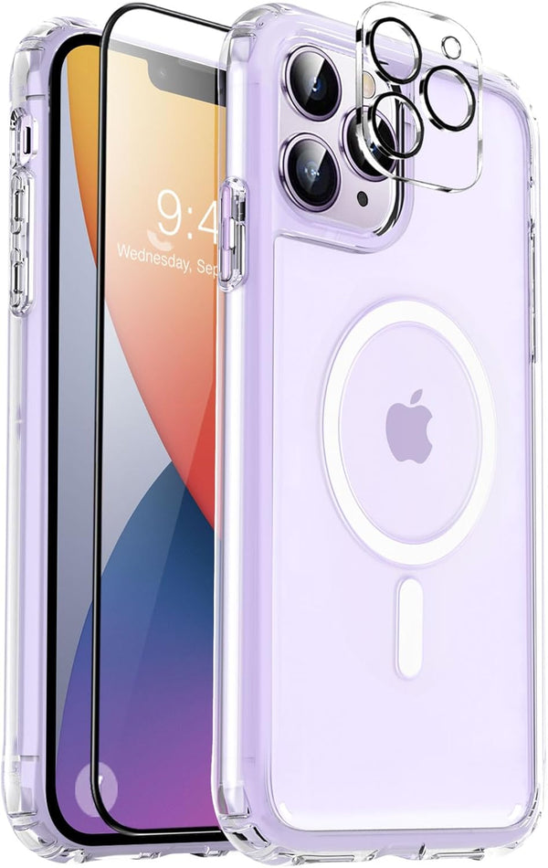 MOCCA Slim Shockproof Case for iPhone 13 Pro Max 6.7", Clear, with Glass Screen & Camera Lens Protectors, Compatible