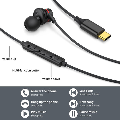 USB C Headphones - Magnetic Noise Canceling Earbuds with Mic for iPhone 15 Pro Max, iPad Pro, Samsung Galaxy S20, Note