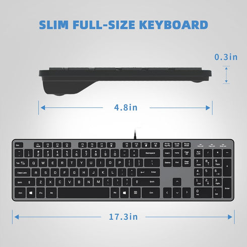Wired USB Keyboard, Comfortable Quiet Chocolate Keys, Ultra-Slim QWERTY Layout for PC, Windows 11/10/8/7, KB1430 - Gray
