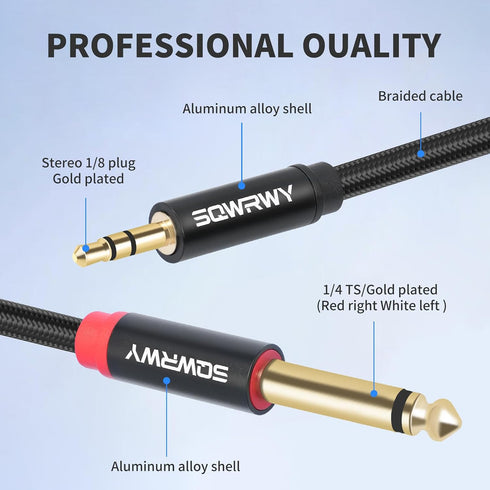 2-Pack 6FT 3.5mm 6.35mm 3.5mm 1/4" TRS to Dual TS Mono Y-Splitter Cable: Connect Stereo Output to Dual Mono Inputs