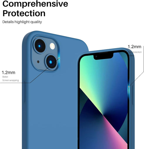 ORNARTO iPhone 13 Case 6.1, Slim Liquid Silicone 3 Layers Full Covered Soft Gel Rubber Case Cover, Blue